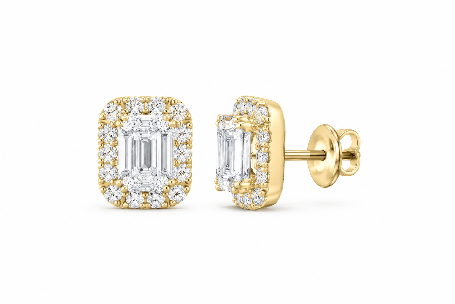 14K Gold 1 CTW Lab-Grown Diamond Emerald Halo Stud Earrings, SKU 11022