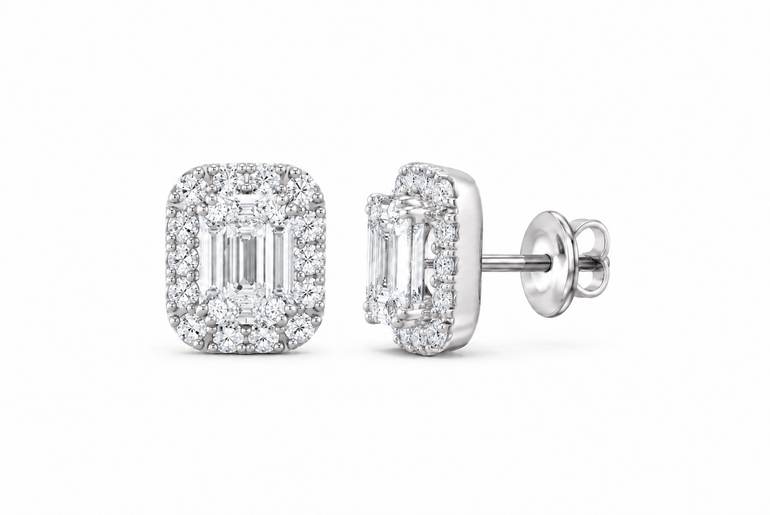 14K Gold 1 CTW Lab-Grown Diamond Emerald Halo Stud Earrings, SKU 11023