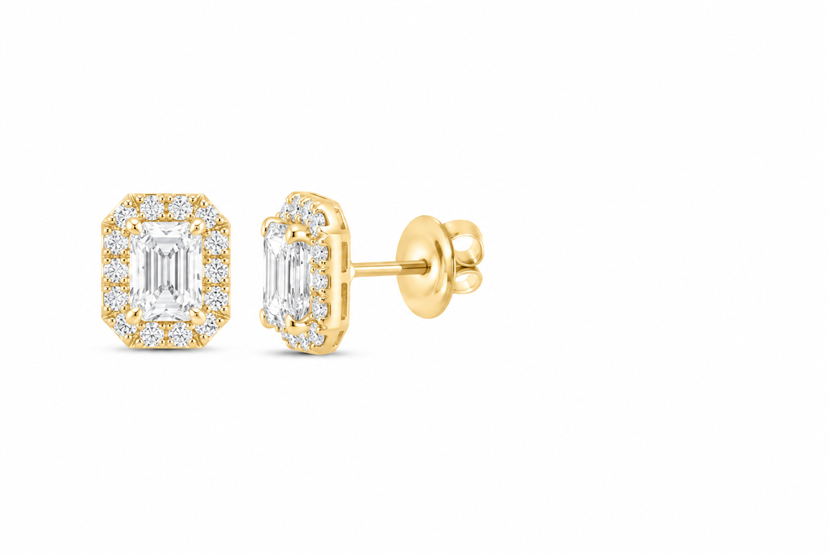 14K Yellow Gold 1 CTW Lab-Grown Diamond Octagon Halo Stud Earrings SKU 11026