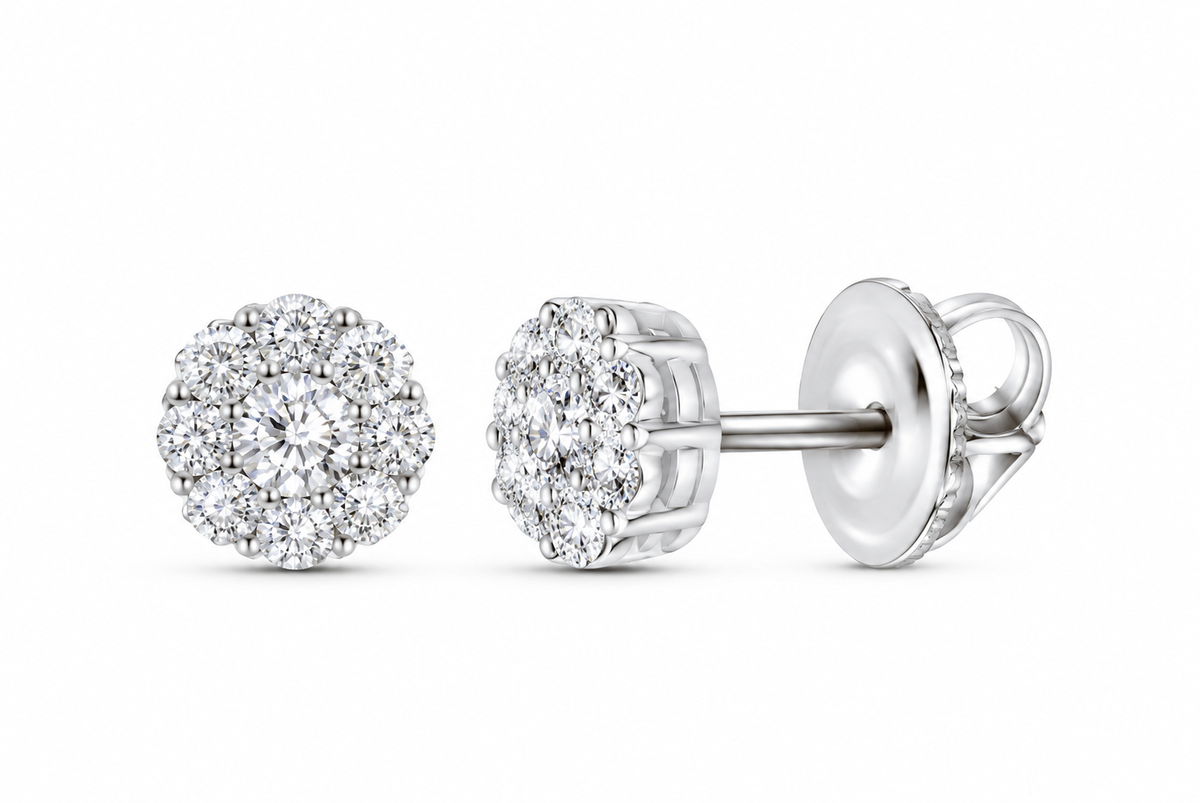 Perez Jewerly 10K gold lab-grown diamond flower stud earrings, supplier SKU 14183
