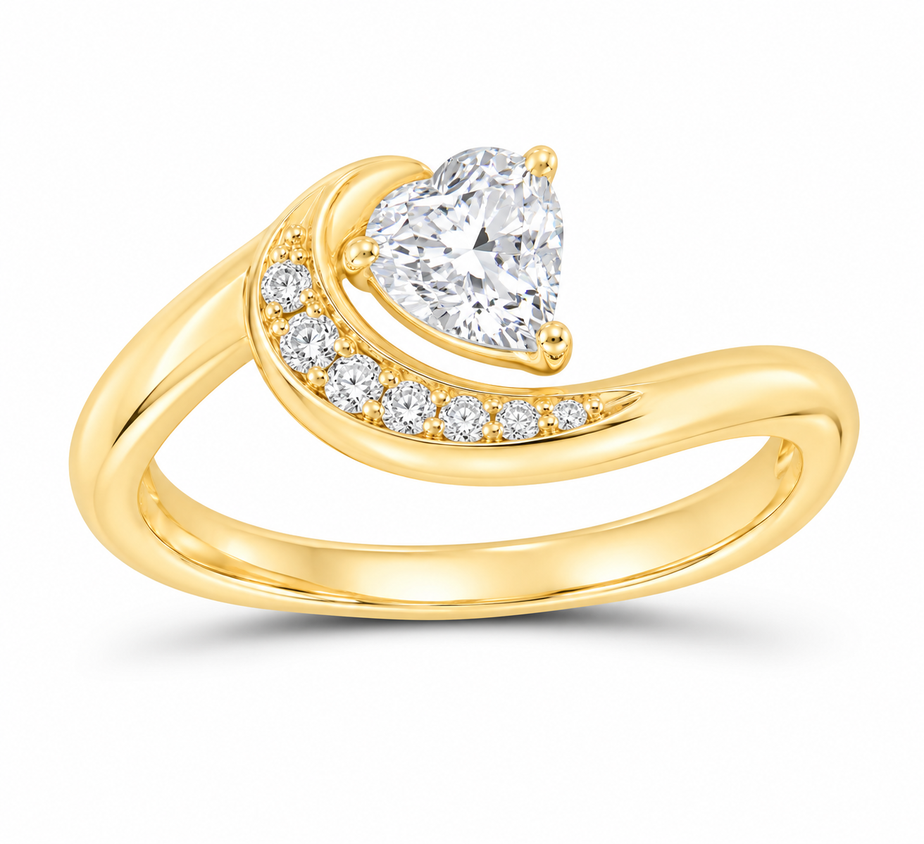 14K yellow gold heart diamond crossover ring, SKU 14978