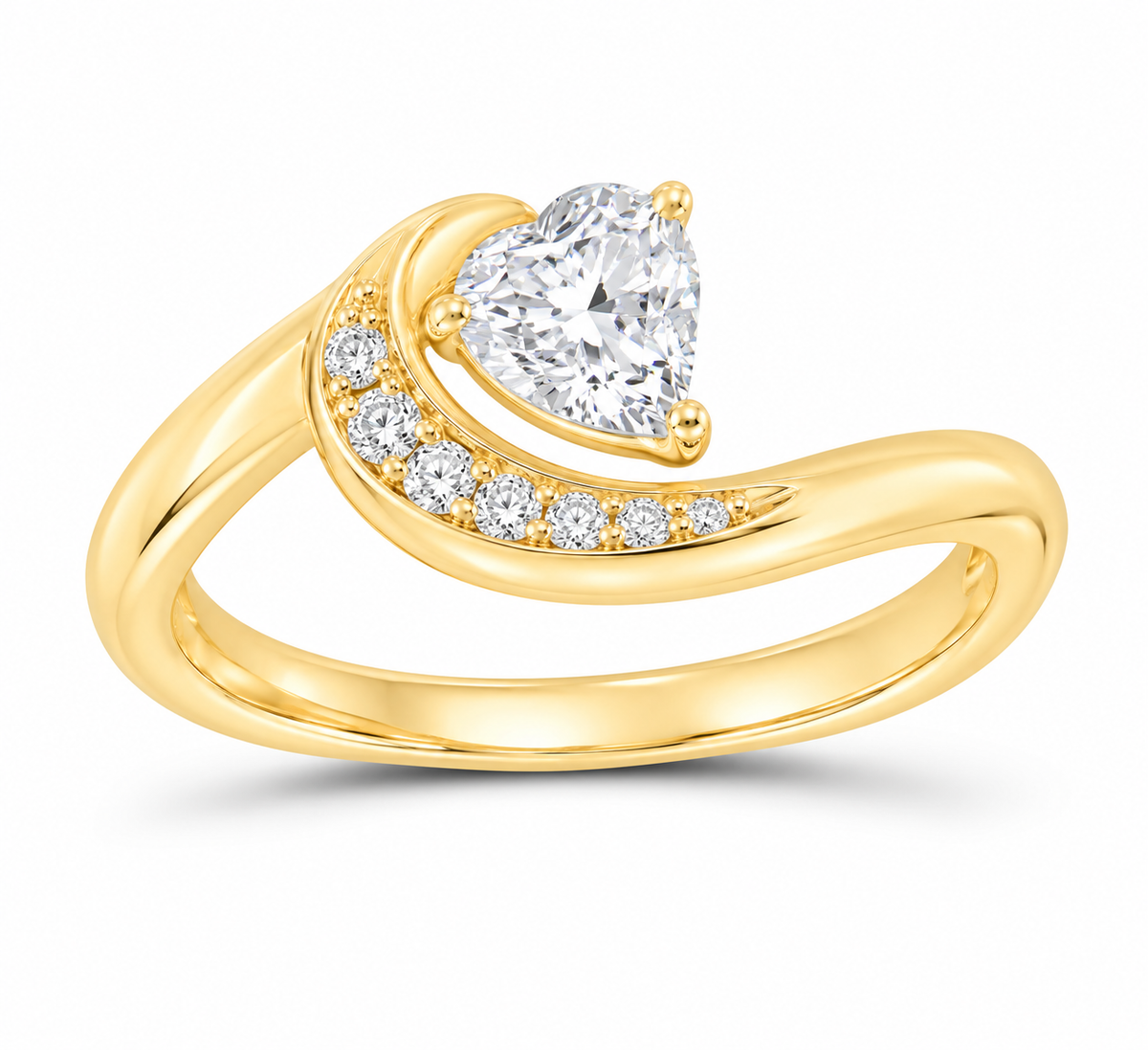 14K yellow gold heart diamond crossover ring, SKU 14978
