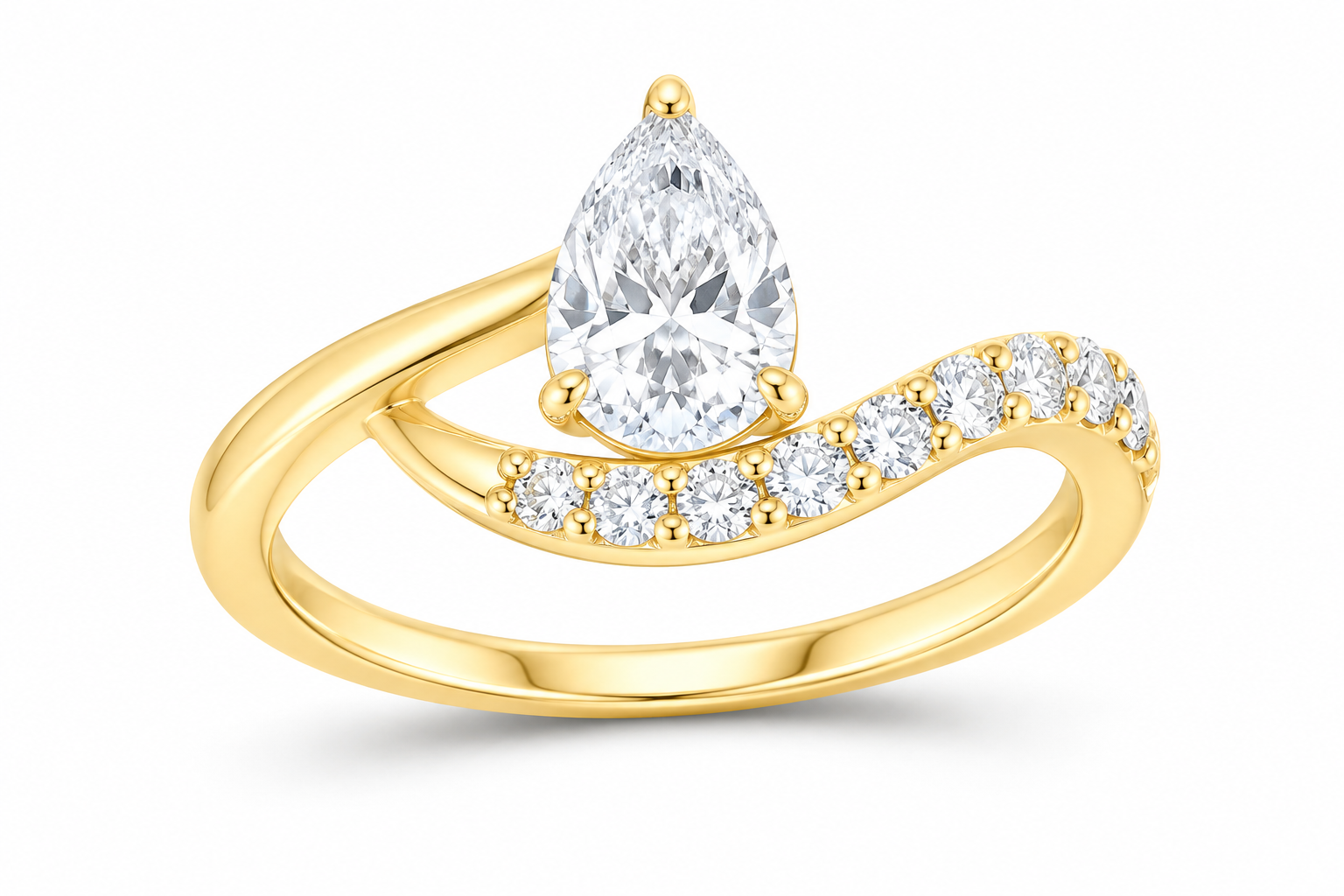 14K yellow gold pear diamond crossover ring, SKU 14979