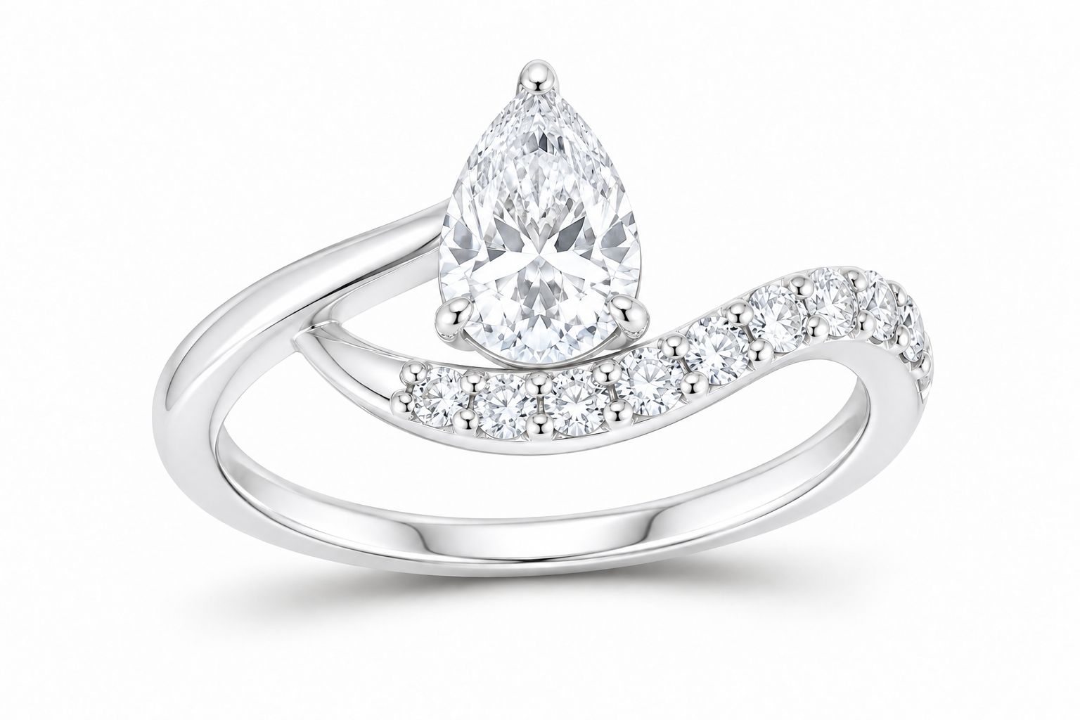 14K white gold pear diamond crossover ring, SKU 14980