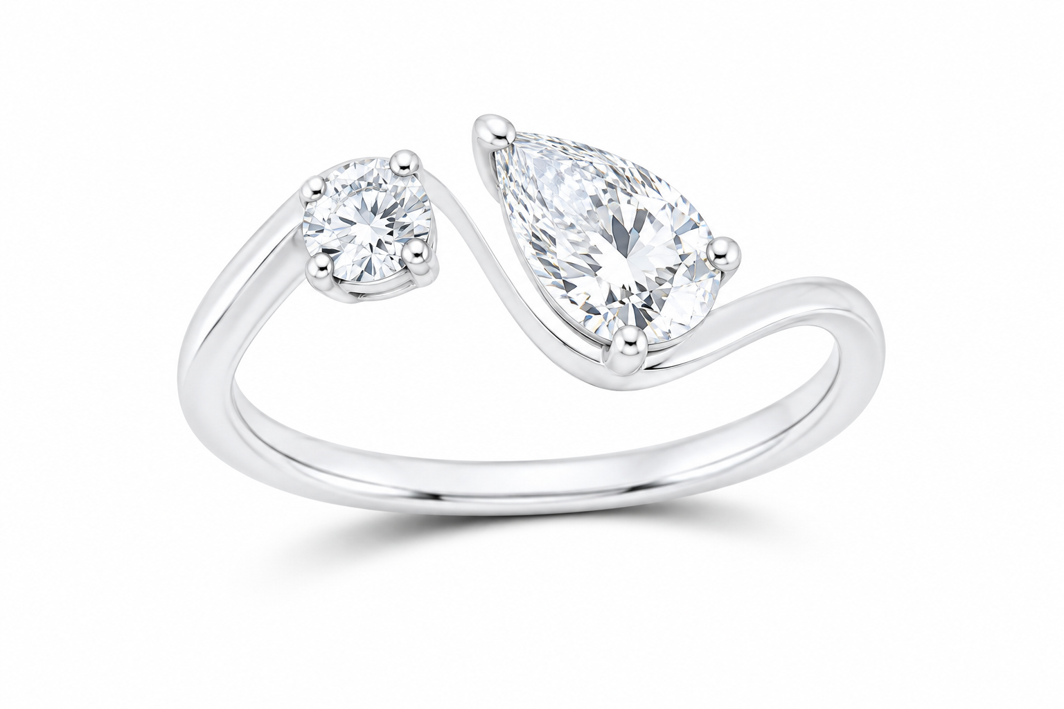14K white gold pear and round diamond fashion ring, SKU 14982
