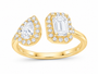 10K yellow gold emerald and pear lab-grown diamond ring, SKU 15076