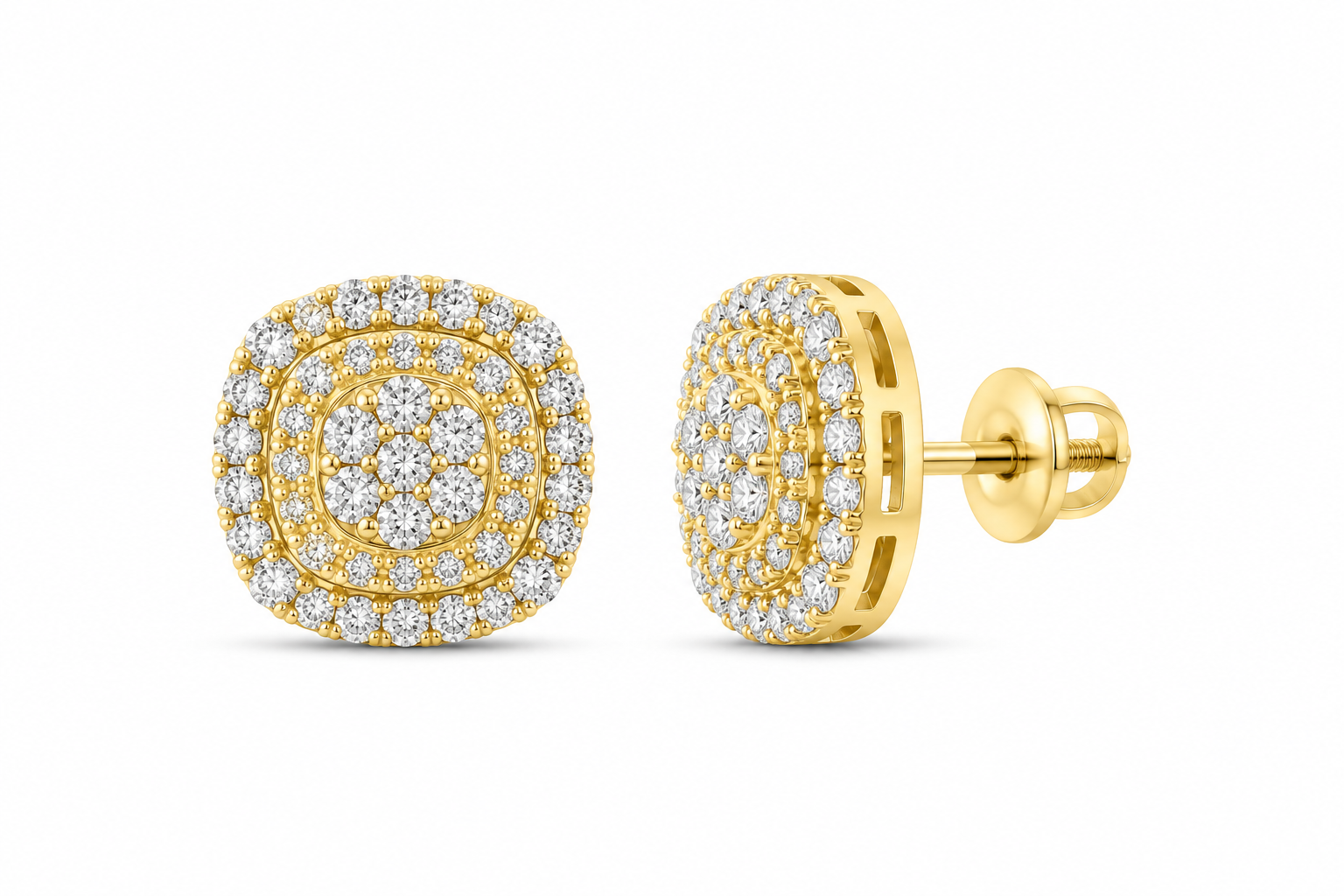 10K Yellow Gold 3 3/8 CTW Lab-Grown Diamond Round Halo Men's Stud Earrings SKU 15118