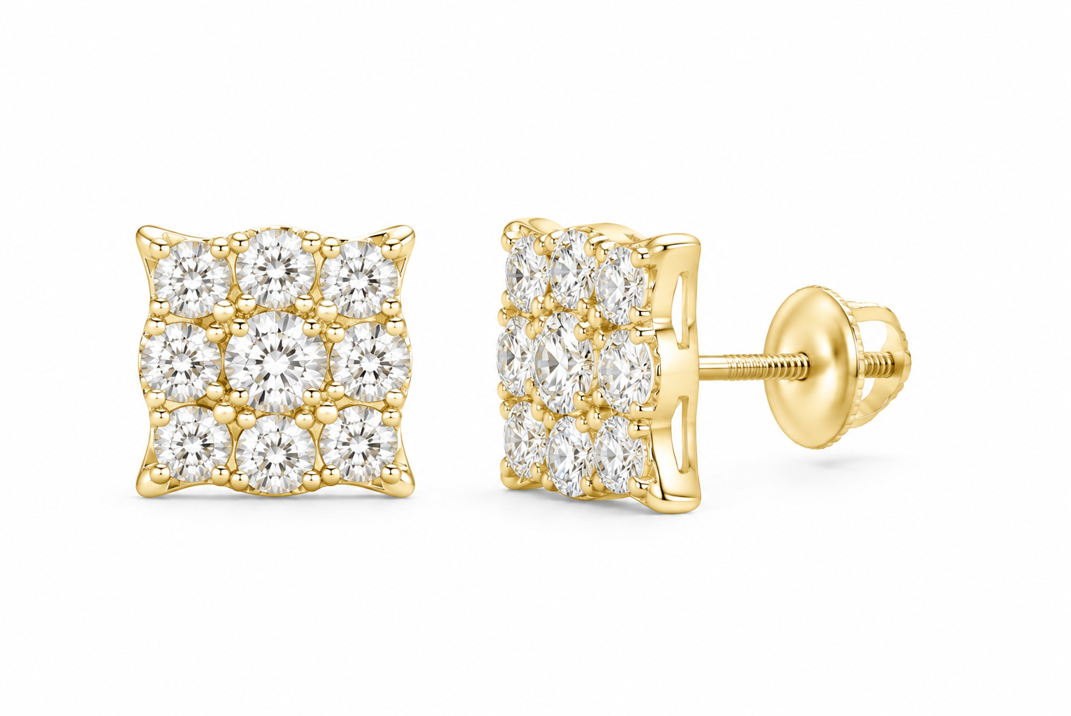 10K Gold 3 3/4 CTW Lab-Grown Diamond Square-Face Men's Stud Earrings SKU 15138