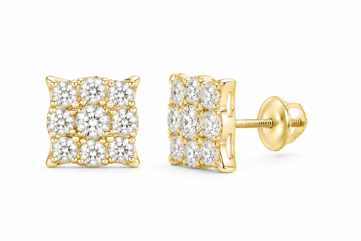10K Gold 3 3/4 CTW Lab-Grown Diamond Square-Face Men's Stud Earrings SKU 15138