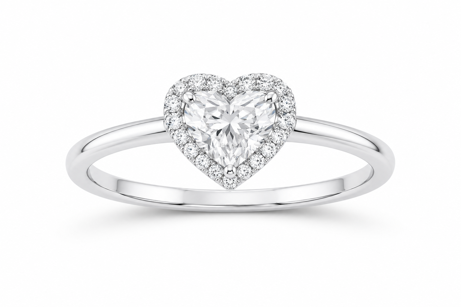 10K white gold heart-shaped lab-grown diamond solitaire ring, SKU 16007