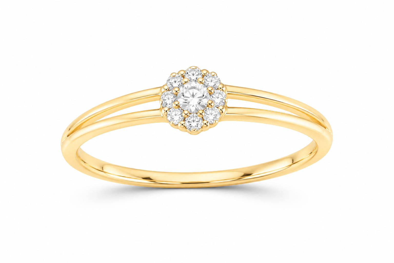 10K yellow gold round lab-grown diamond cluster ring, SKU 16221