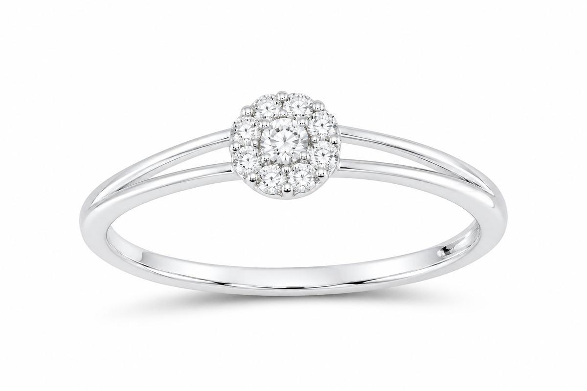 10K white gold round lab-grown diamond cluster ring, SKU 16222