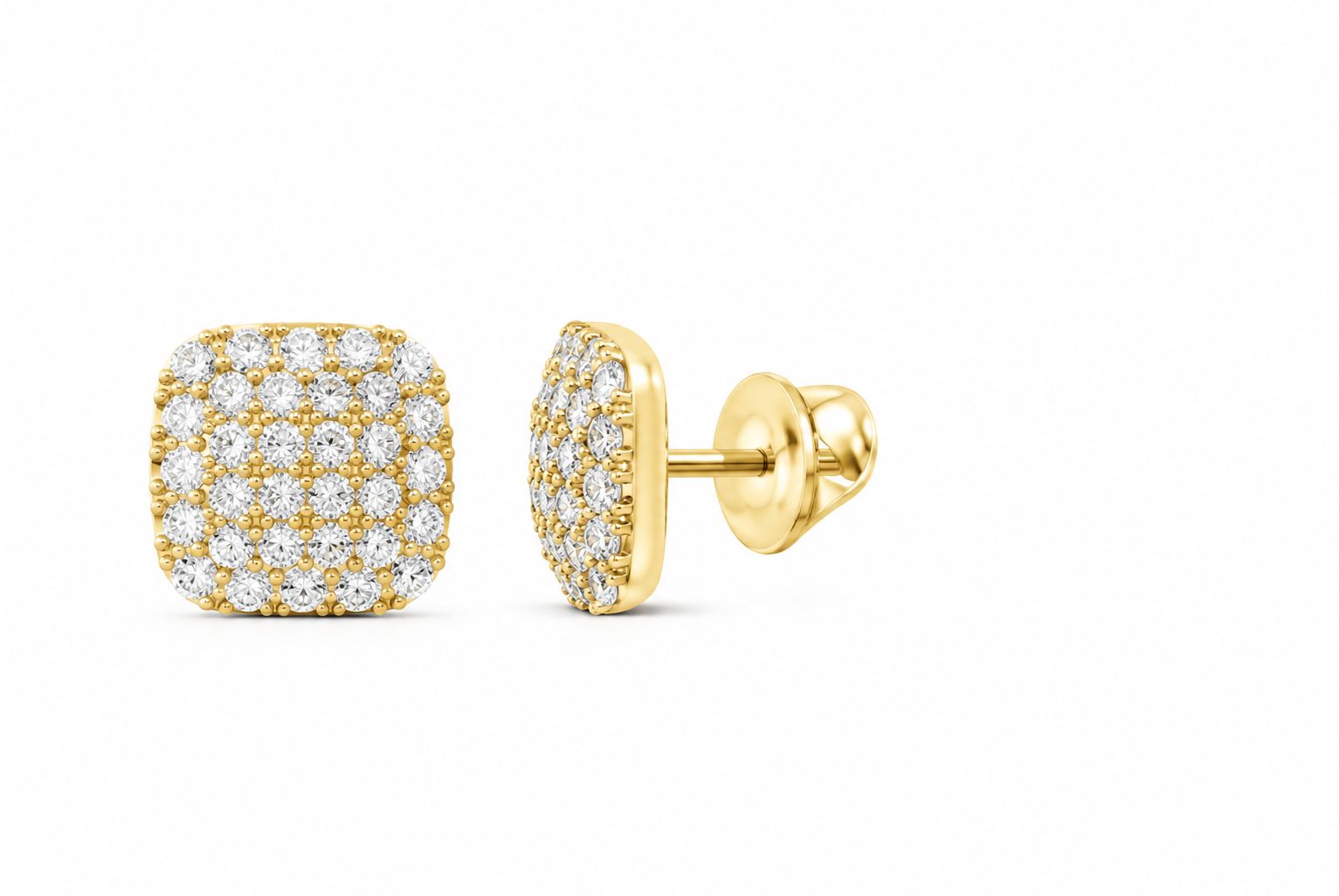 Perez Jewerly yellow metal color multirow cushion lab-grown diamond studs, supplier SKU 17420