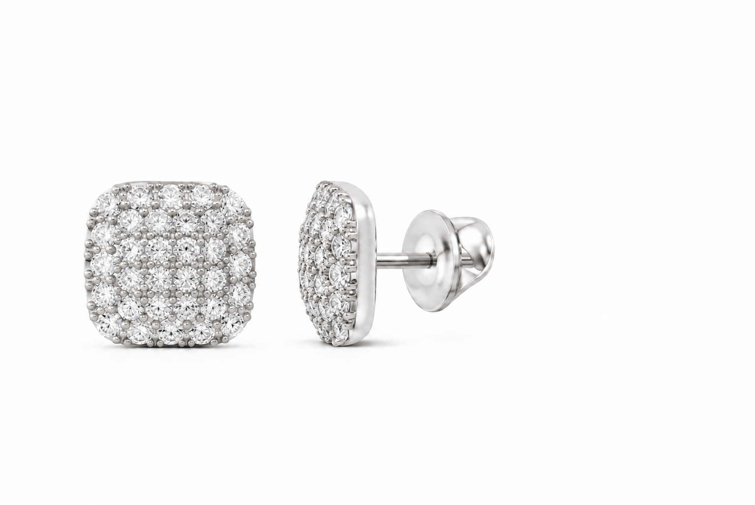 Perez Jewerly white metal color multirow cushion lab-grown diamond studs, supplier SKU 17421