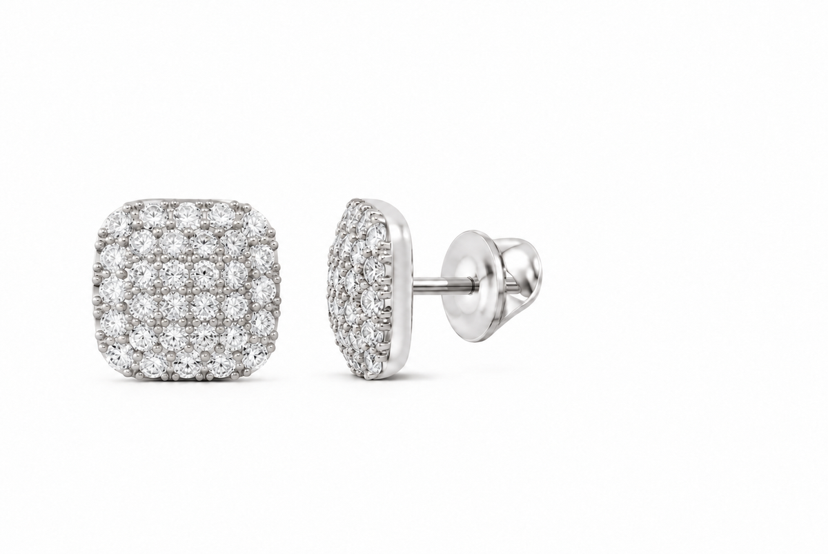 Perez Jewerly white metal color multirow cushion lab-grown diamond studs, supplier SKU 17421