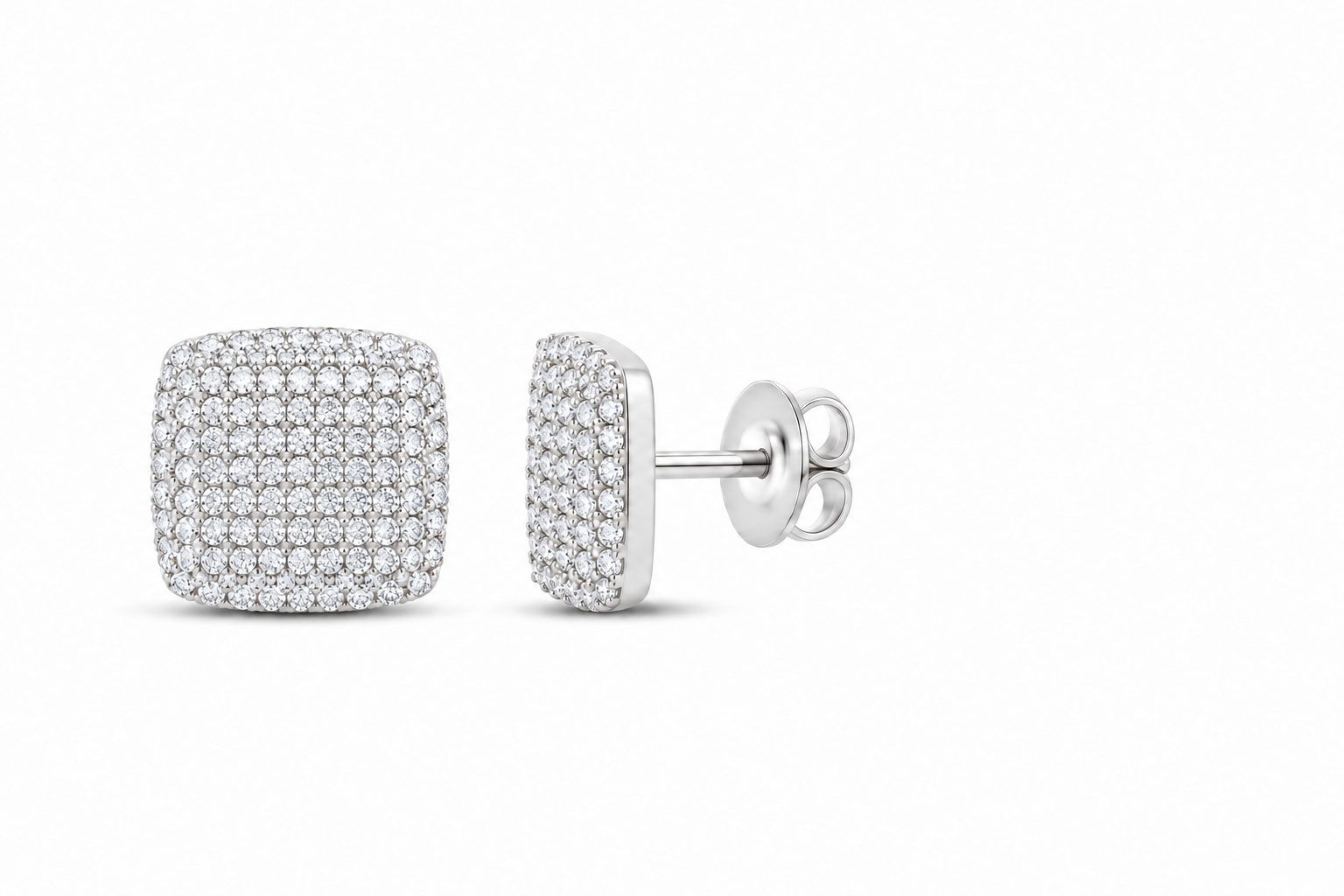 Perez Jewerly white metal color fine pavé cushion lab-grown diamond studs, supplier SKU 17463