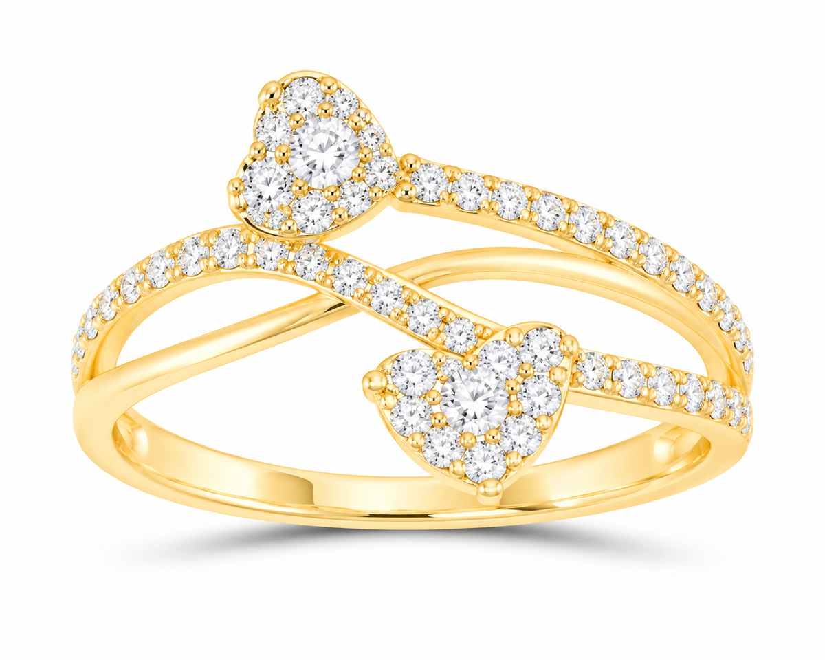 10K yellow gold lab-grown diamond heart cuff ring, supplier SKU 17332