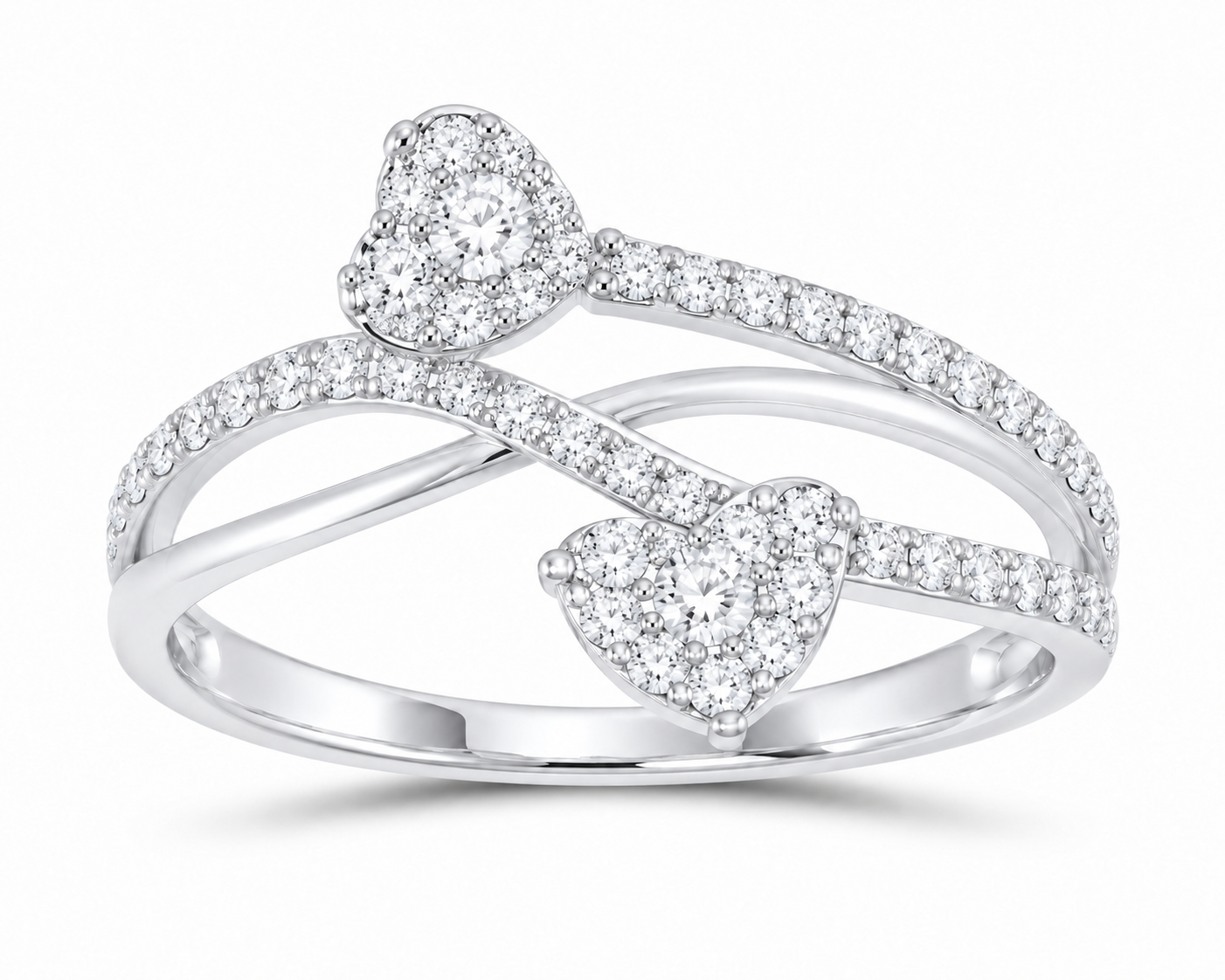 10K white gold lab-grown diamond heart cuff ring, supplier SKU 17333
