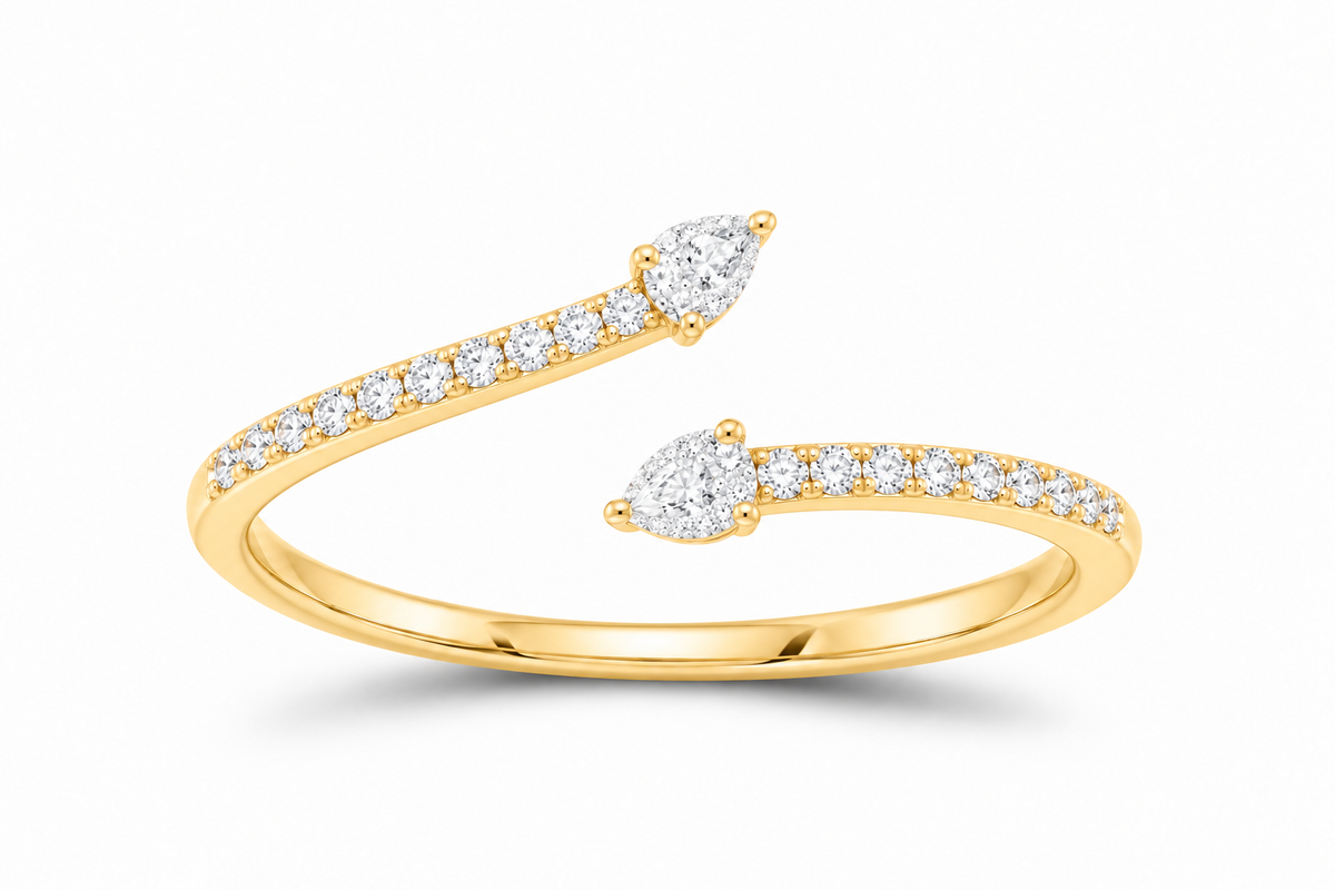 10K yellow gold lab-grown diamond two-pear cuff ring, supplier SKU 17742