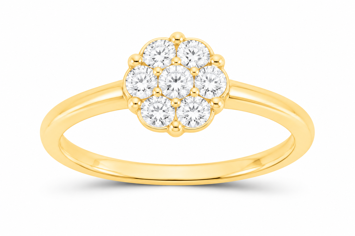10K yellow gold lab-grown diamond flower ring, supplier SKU 16325