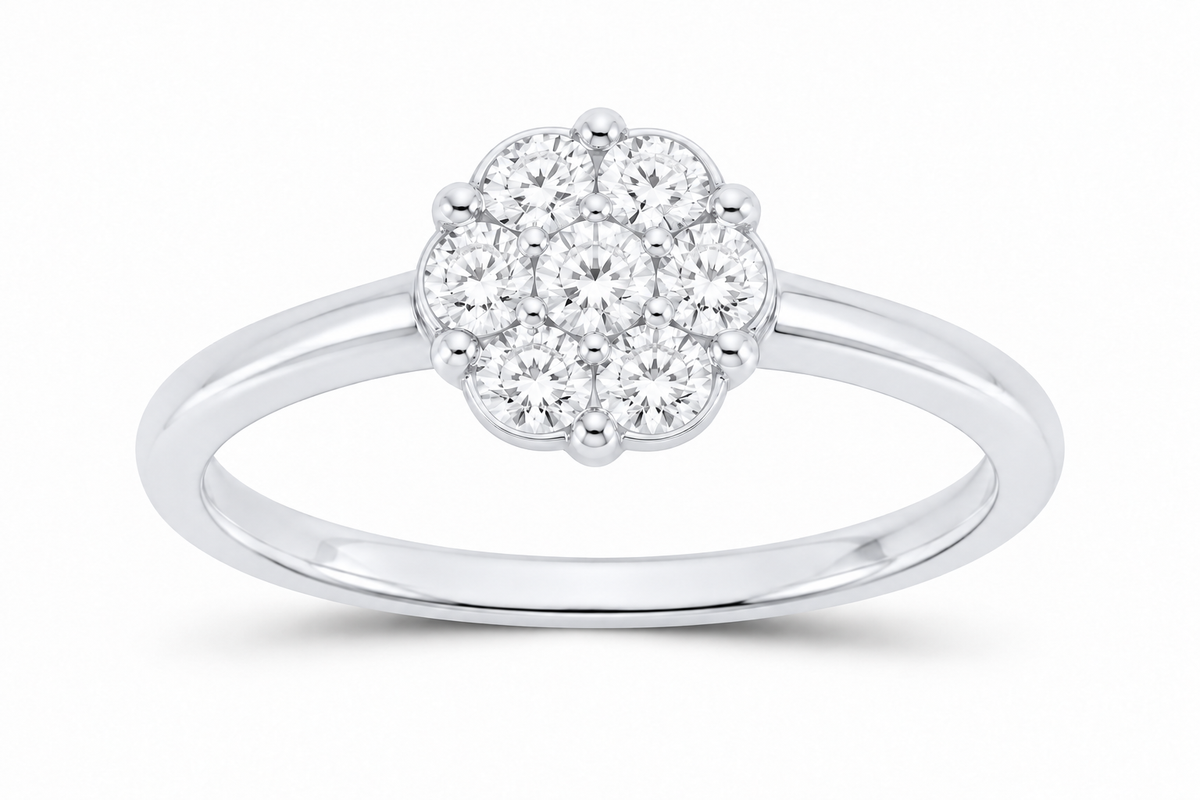 10K white gold lab-grown diamond flower ring, supplier SKU 16326
