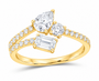 10K yellow gold lab-grown diamond three-stone cuff ring, supplier SKU 17746