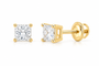 10K yellow gold princess cut solitaire diamond stud earrings, SKU 15323