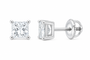 10K white gold princess cut solitaire diamond stud earrings, SKU 15324