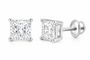 10K white gold princess cut solitaire diamond stud earrings, SKU 15326