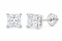 10K white gold princess cut solitaire diamond stud earrings, SKU 15328