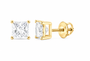 10K yellow gold princess cut solitaire diamond stud earrings, SKU 15329