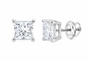 10K white gold princess cut solitaire diamond stud earrings, SKU 15332
