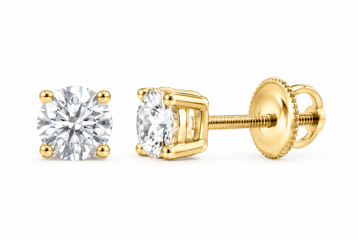 10K yellow gold round solitaire diamond stud earrings, SKU 15335