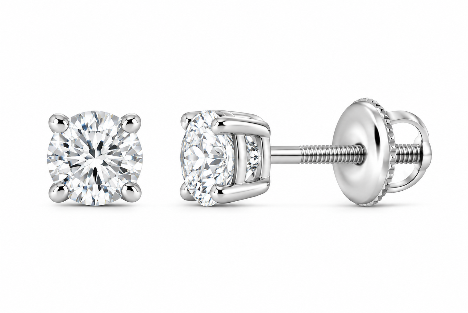 10K white gold round solitaire diamond stud earrings, SKU 15336