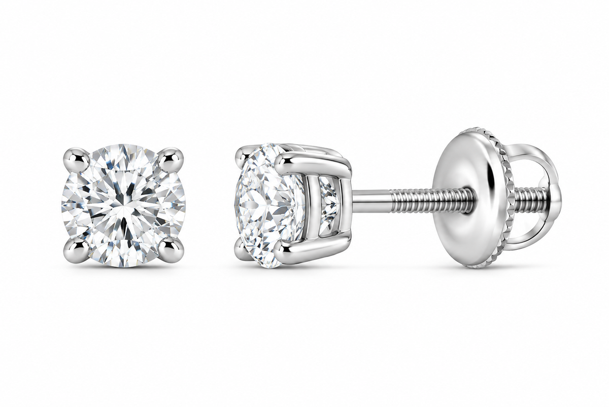 10K white gold round solitaire diamond stud earrings, SKU 15336