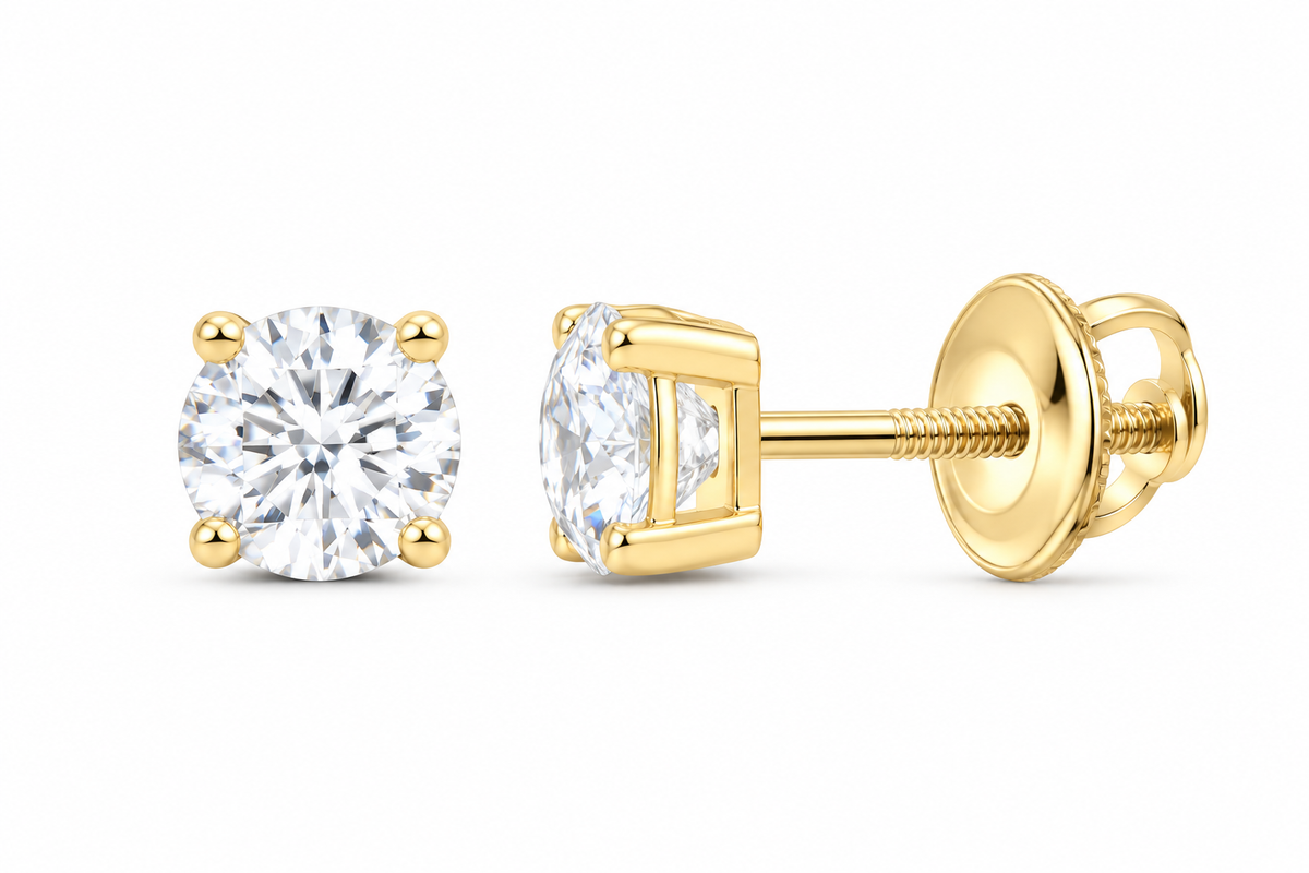 10K yellow gold round solitaire diamond stud earrings, SKU 15337
