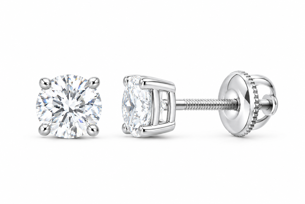 10K white gold round solitaire diamond stud earrings, SKU 15338