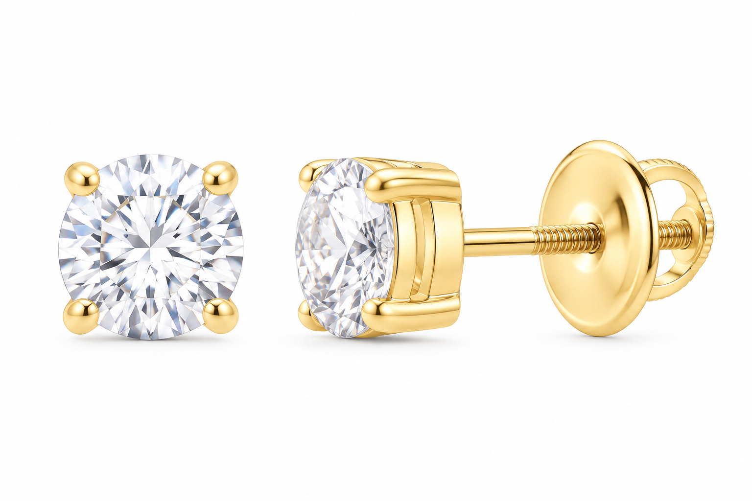 10K yellow gold round solitaire diamond stud earrings, SKU 15339
