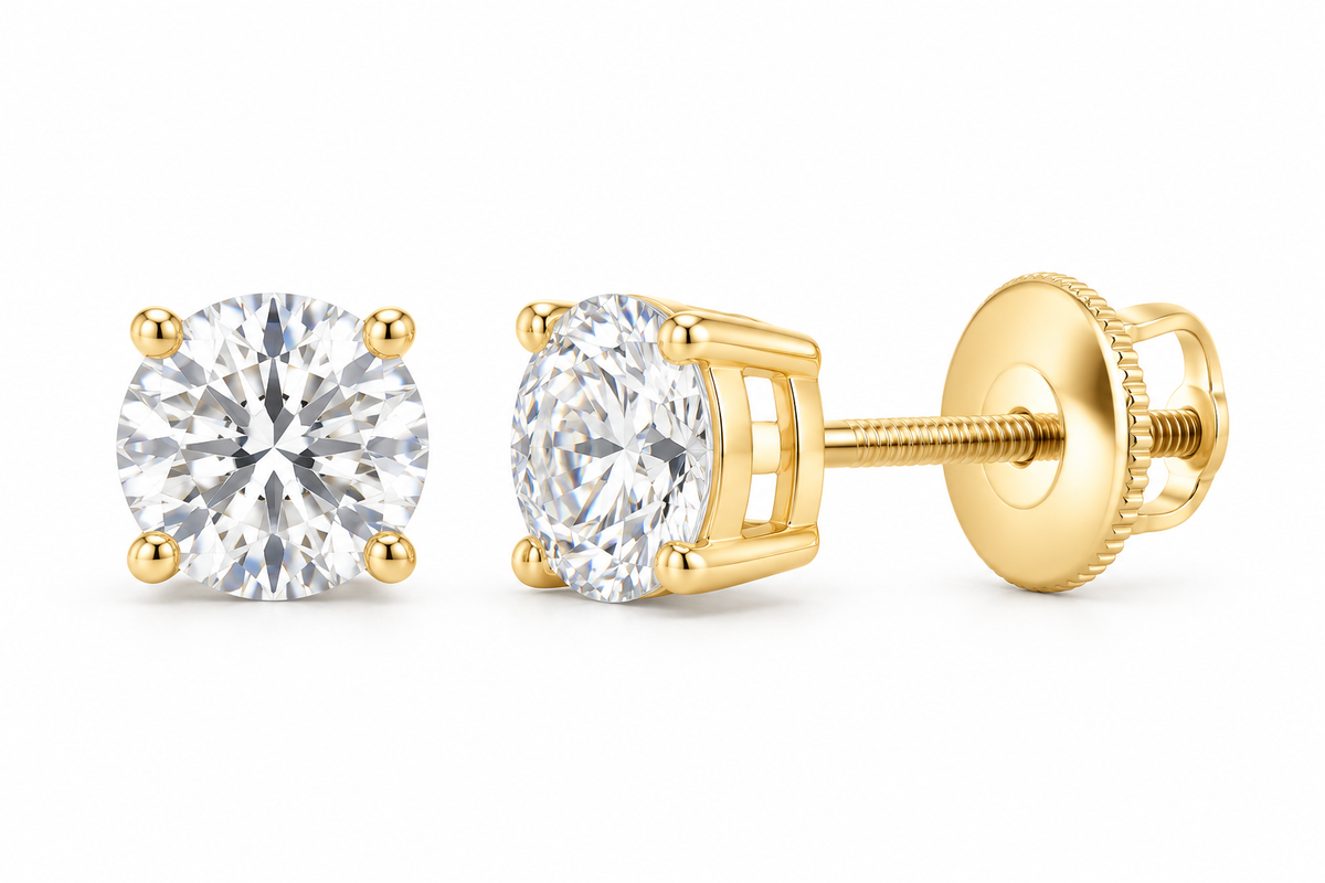 10K yellow gold round solitaire diamond stud earrings, SKU 15341