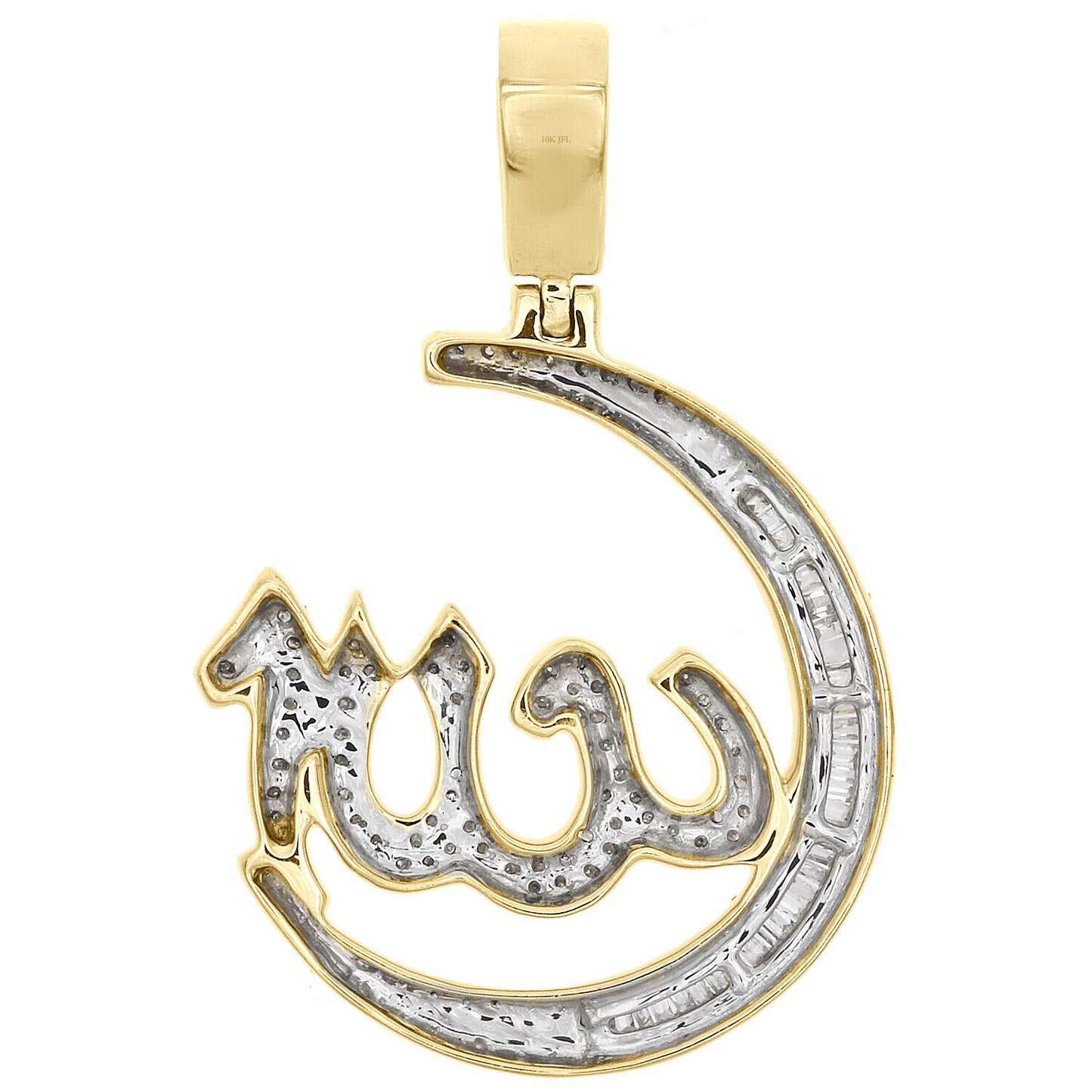 10k Gold 1 ct Baguette Diamond Allah Moon Pendant