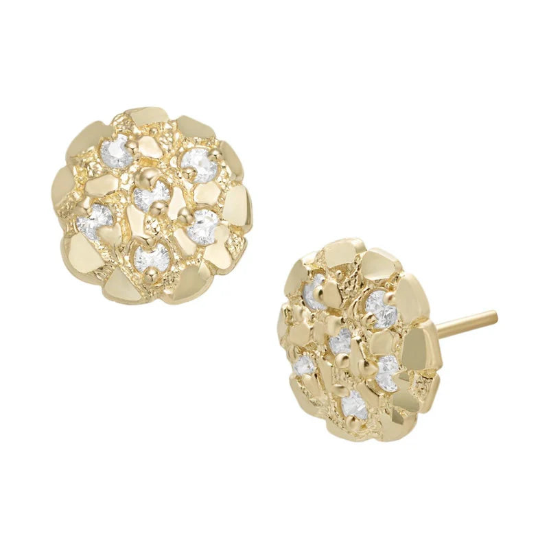 10k Yellow Gold Nugget Style CZ Earrings