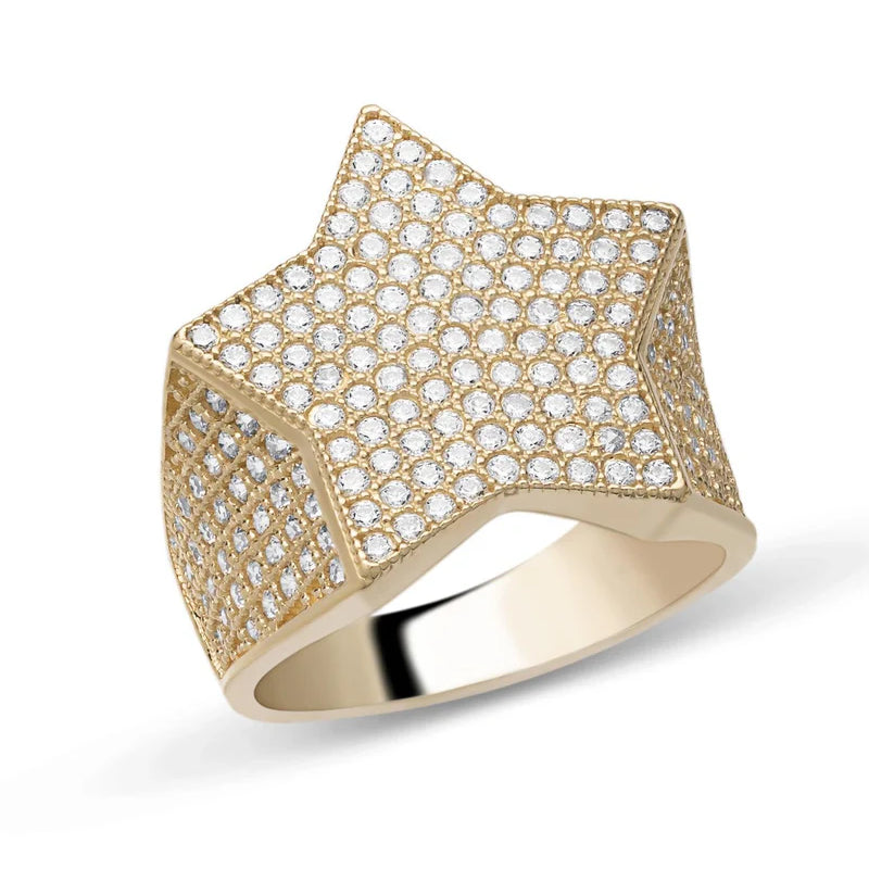 10k Gold Star Big Cubic Zirconia Ring