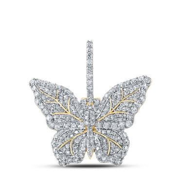 14K Gold 1 1/2 ct Diamond Butterfly Pendant