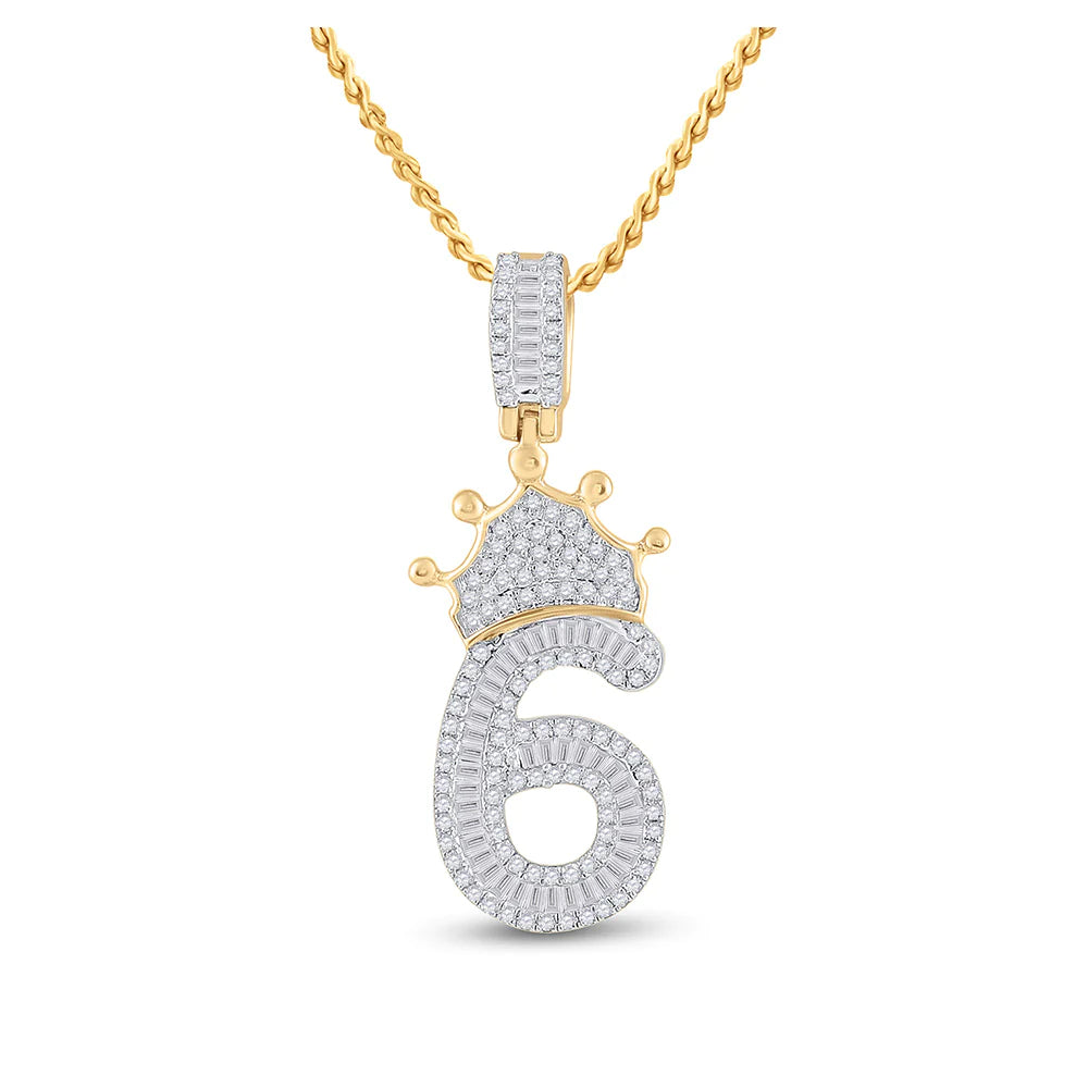 10kt Gold Pendant 3/4 ct Diamond Number Crown Pendant