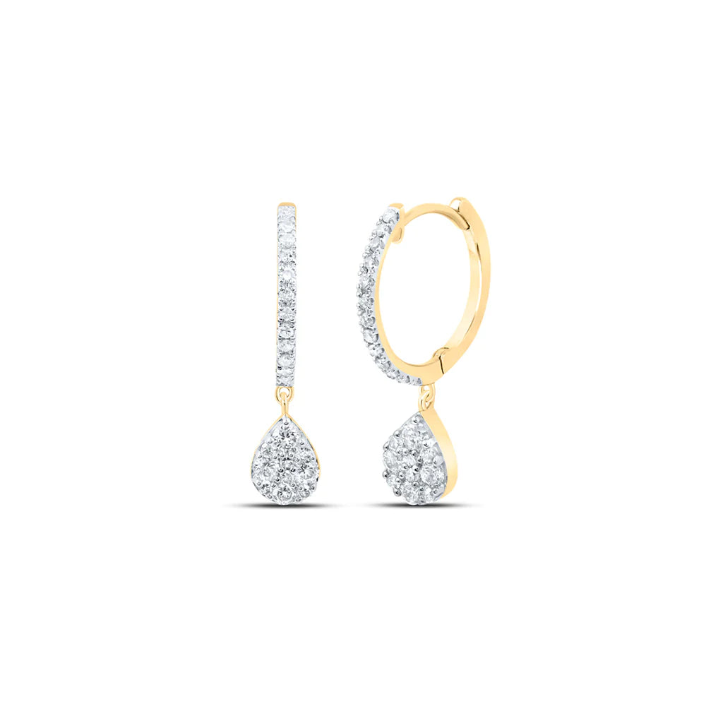 10kt Gold Hoop Teardrop Dangle 3/8 ct Diamond Earrings