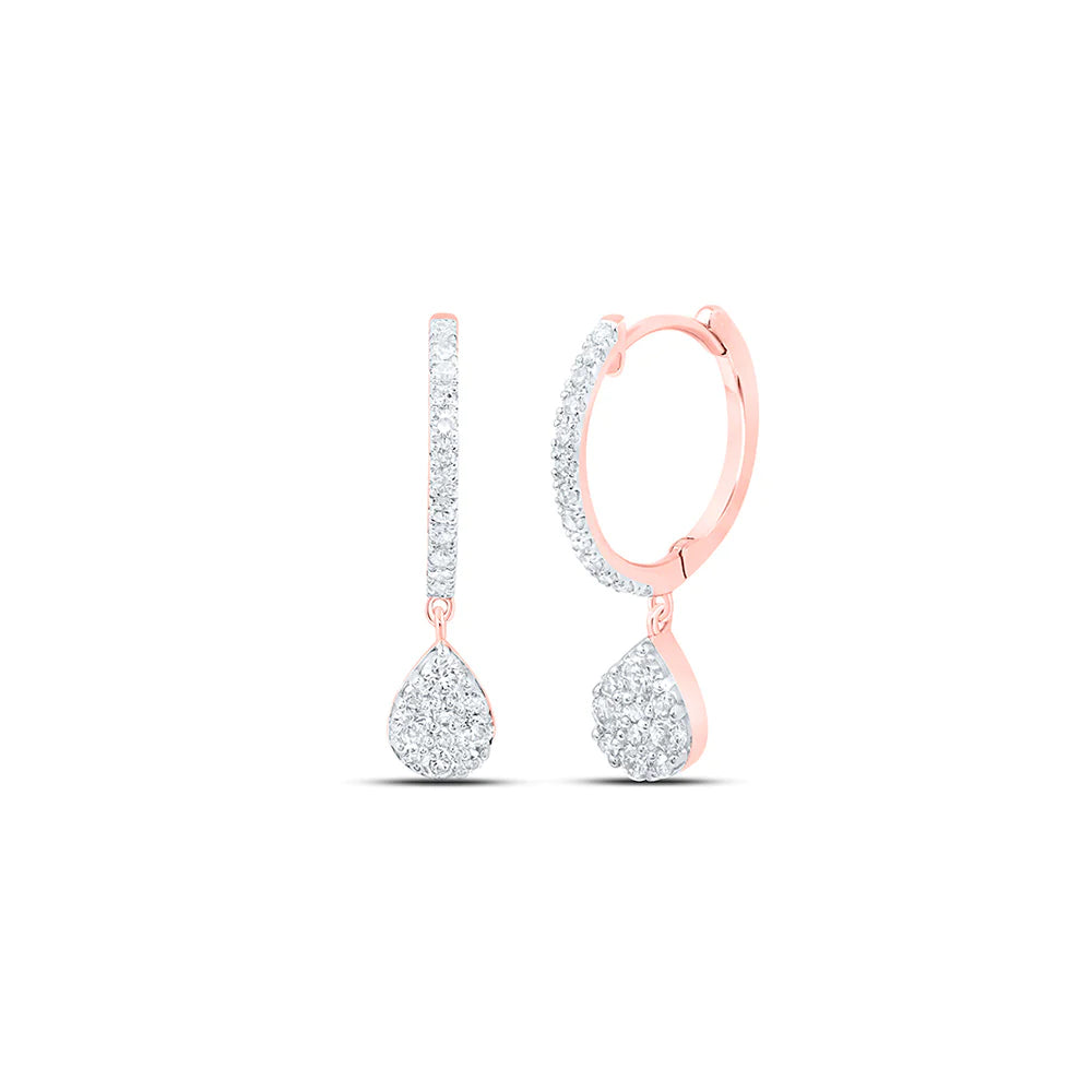 10kt Gold Hoop Teardrop Dangle 3/8 ct Diamond Earrings