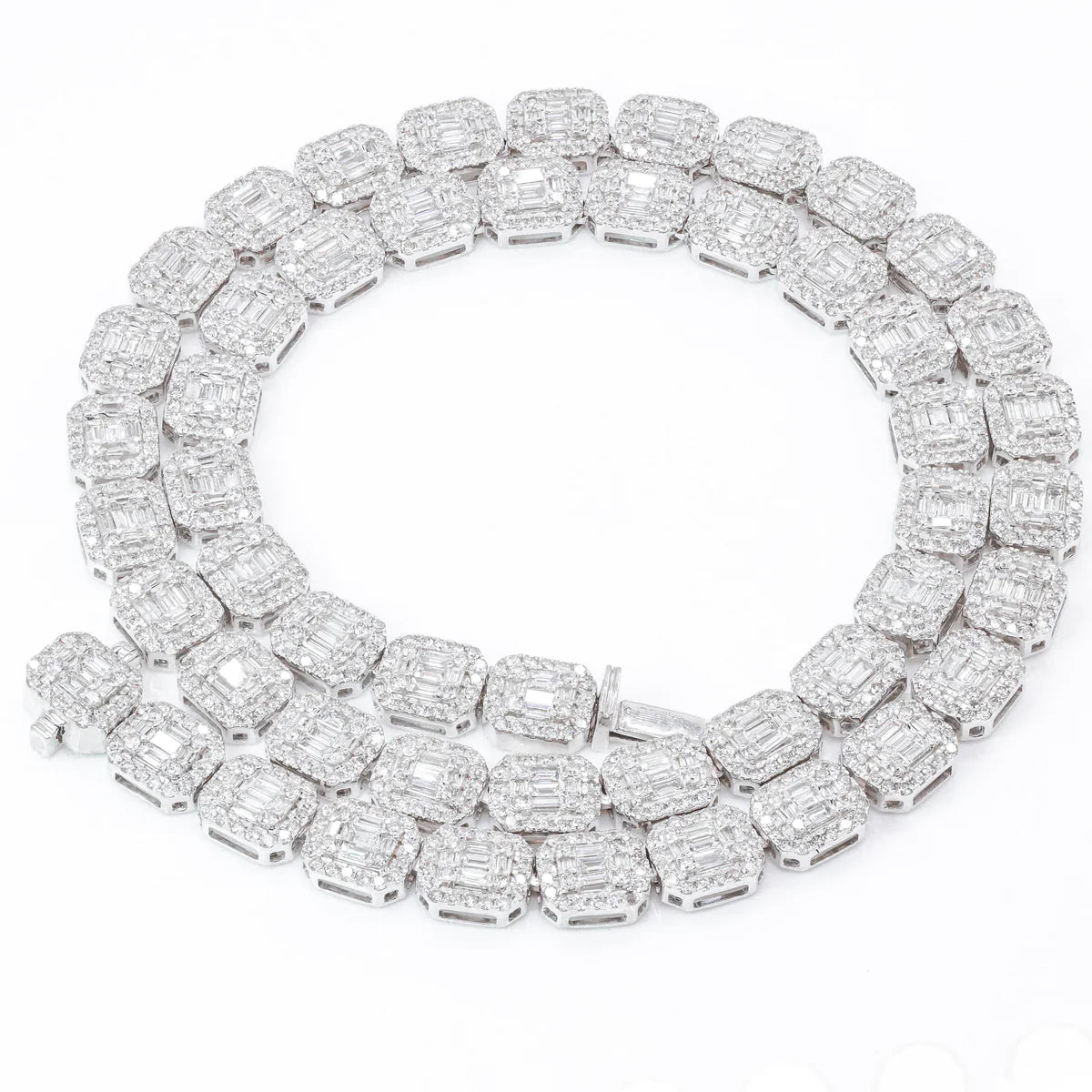 14Kt White Gold Baguette 19-1/2 Ct Diamond Square Link Chain