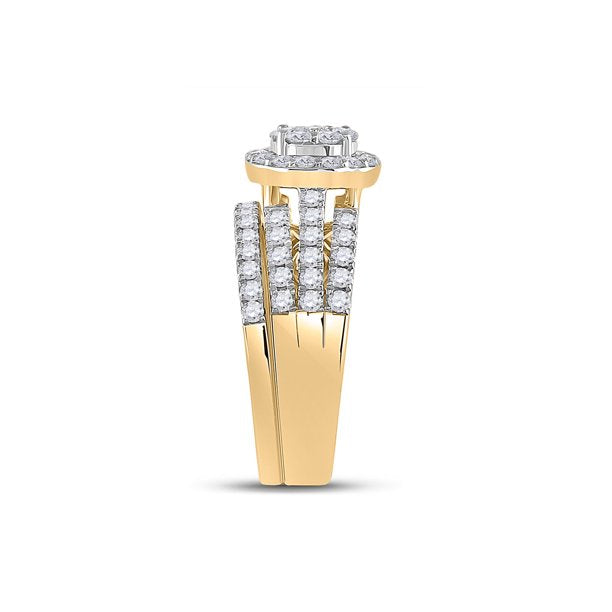 14kt Gold 1.75 Ct Diamond Cluster Wedding Ring Set