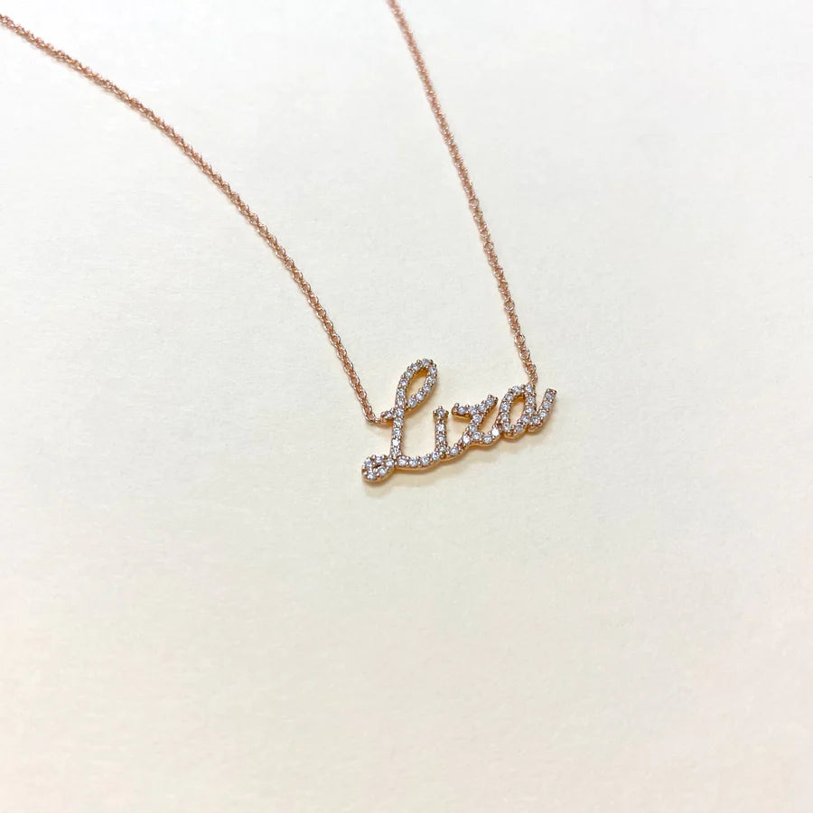 14K Full 1ct Diamond Script Name Plate