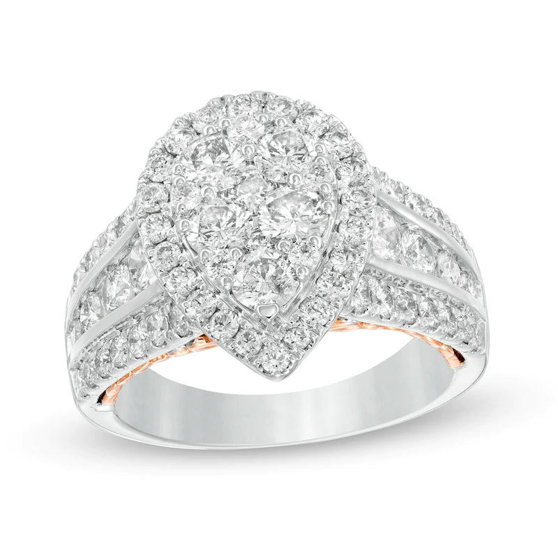 14K Gold Pear 2ct Diamond Bridal Wedding Ring Set